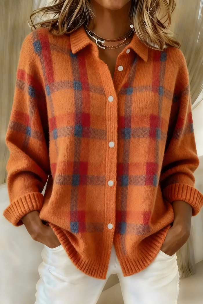 Anna - Soft Check Knit Cardigan