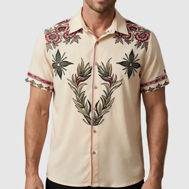 Men's Western Floral Print Short-Sleeve Shirt
