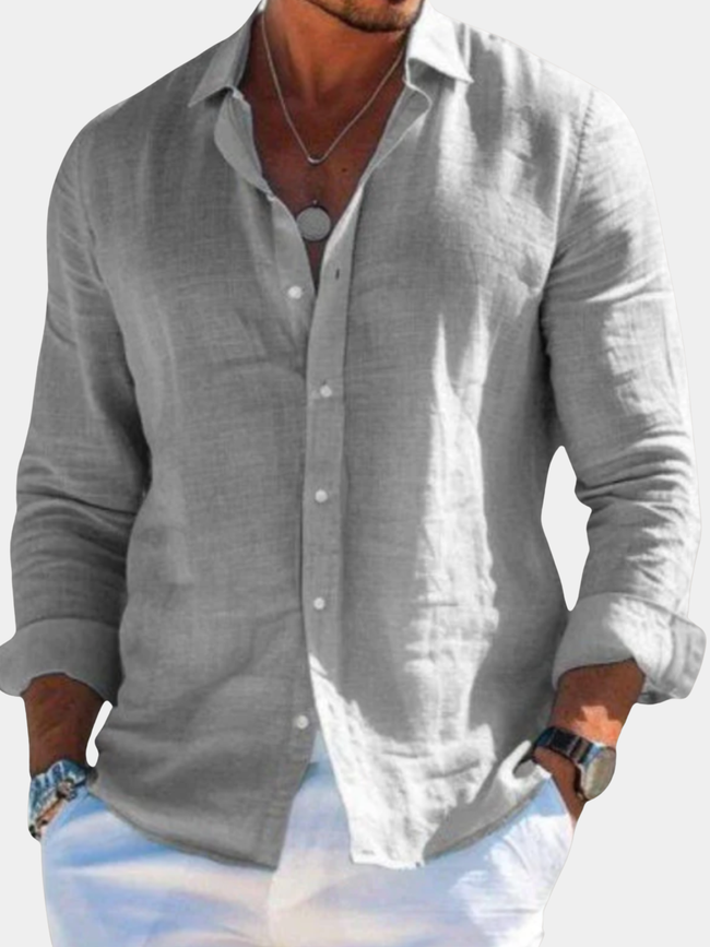 Casual Long Sleeve Shirt with Button Front and Point Collar
