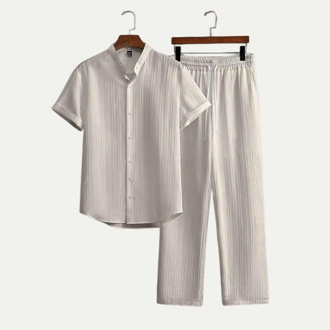 Mandarin Collar Shirt and Trousers Set – Relaxed Summer Co-Ord