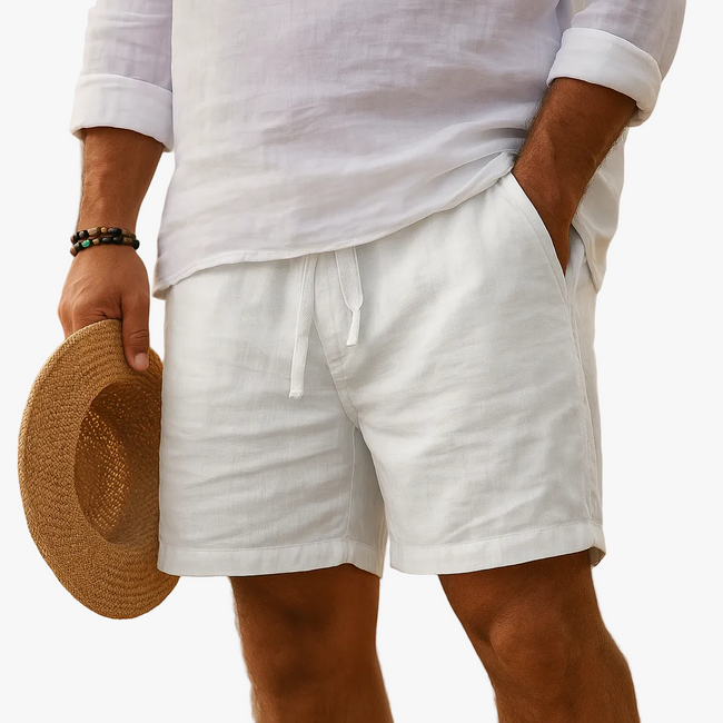 Men's Casual Linen-Blend Shorts with Drawstring Waist and Pockets