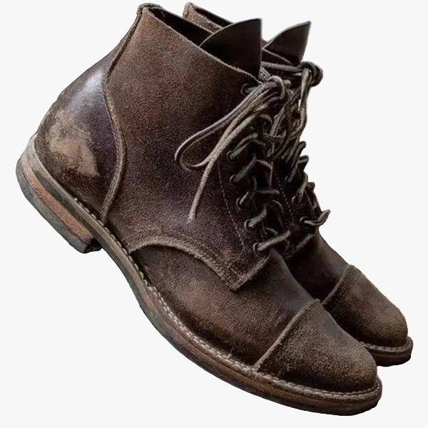 Men's Lace-Up Ankle Boots with Cap Toe and Stitching