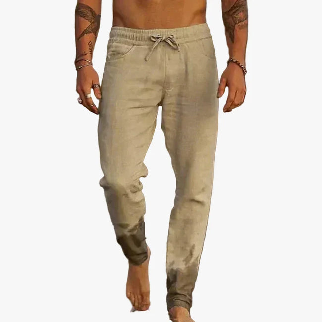 Men's Linen Blend Pants with Drawstring Waist and Gathered Ankles