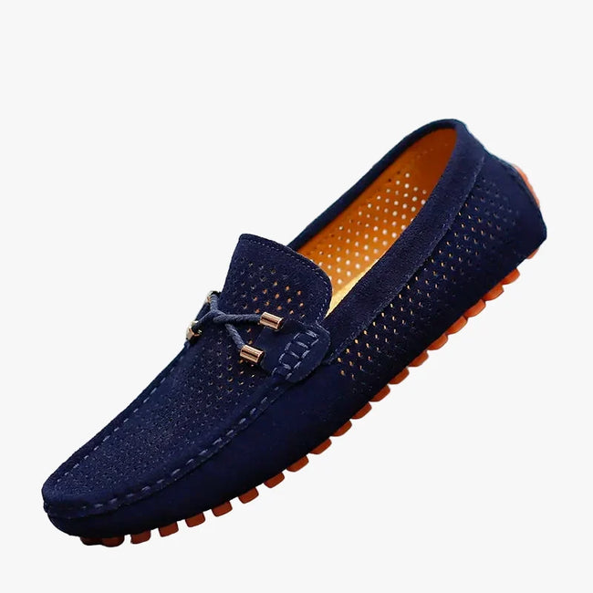 Men's Perforated Suede Loafers with Moc Toe and Bit Trim