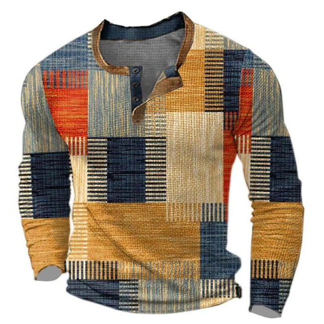 Caleb | Men's Retro Colorblock Long Sleeve Henley Knit Sweater